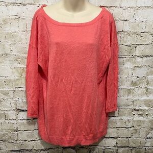 Talbots Coral 100% Linen Tassle Tie Knit Top